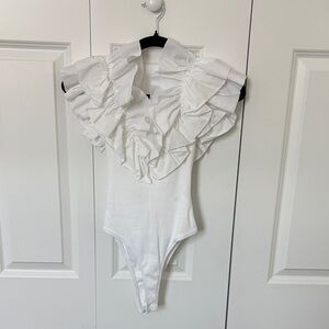 Zara Elegant White Ruffled Bodysuit